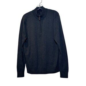 Nordstrom Men's L Quarter Zip Pullover Sweater 100% Italian Merino Wool Gray